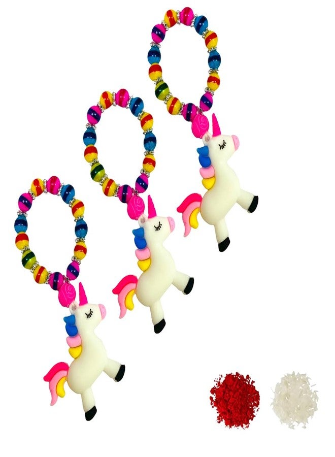 Sesonby Unicorn Rakhi Bracelate Wrist Band For Rakhi Diwali New Year Christmas Birthday Return Gift Festival Events Gifts For Kids Girls (Set Of 3) - Image 1